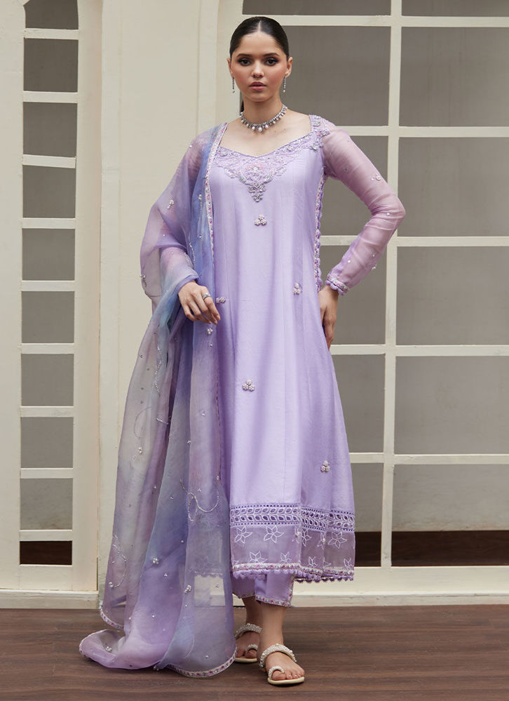 Picture of Spenny Embellished Raw Kalidaar with Printed Organza Dupatta