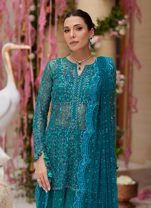 Miral Teal Short Shirt And Lehenga