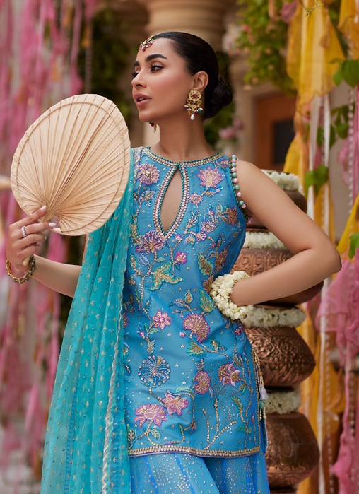 Ezlyn French Blue Short Shirt And Dhaka