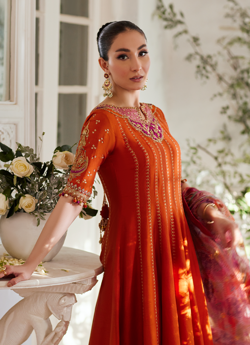 Kusum Burnt Orange Kalidaar and Dupatta