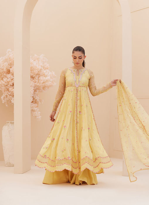 Buttercup Silk Kalidaar and Dupatta