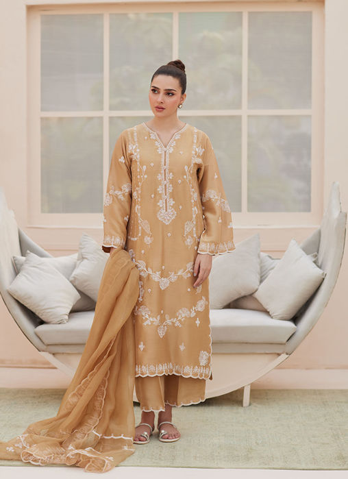 Bea Taupe Silk Shirt and Dupatta