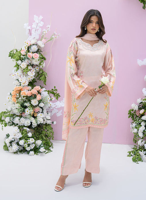 Peach Blossoms - Shirt and Dupatta