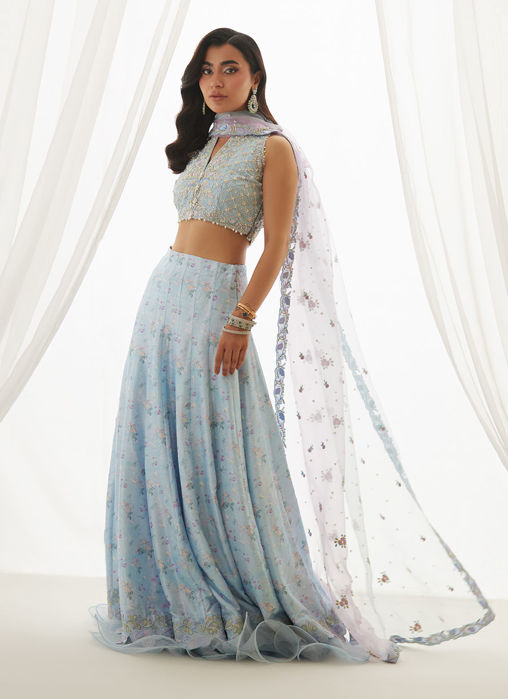 Zyla Sky Blue Choli, Lehenga And Dupatta