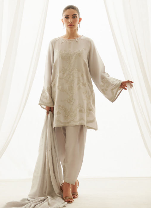 Ziva Silver Shirt And Dupatta