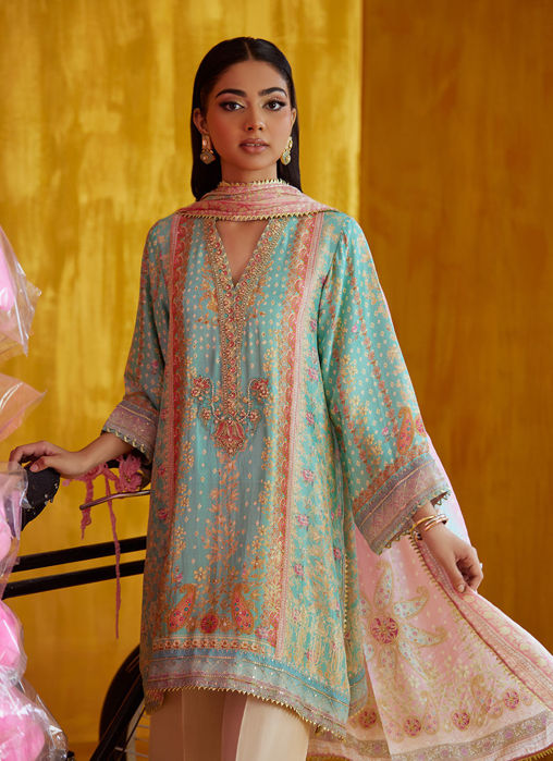 Juni Aqua Shirt And Dupatta