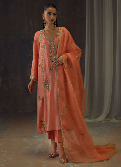 Peach Zari Long Full Set