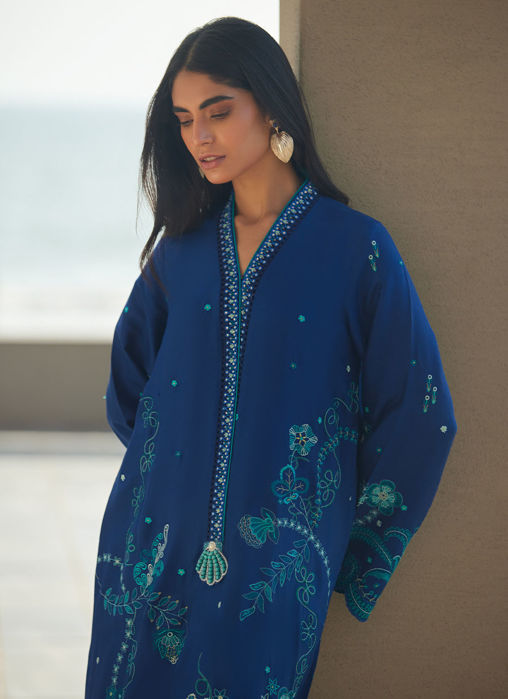 Azurea Teal Silk Kaftan