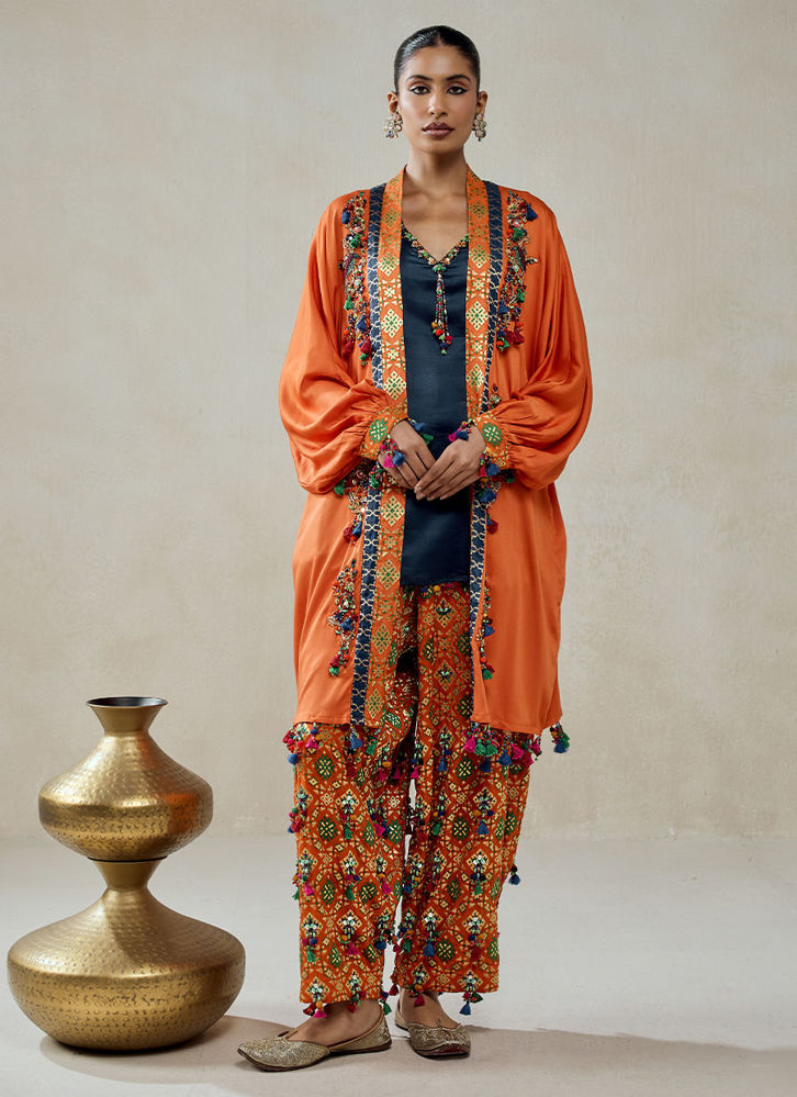 Picture of Orange Model Silk Cape With Patola Silk Salwar Set