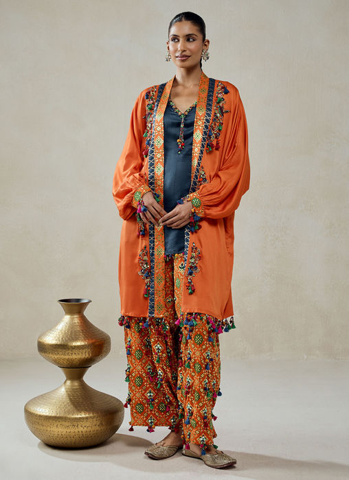 Orange Model Silk Cape With Patola Silk Salwar Set