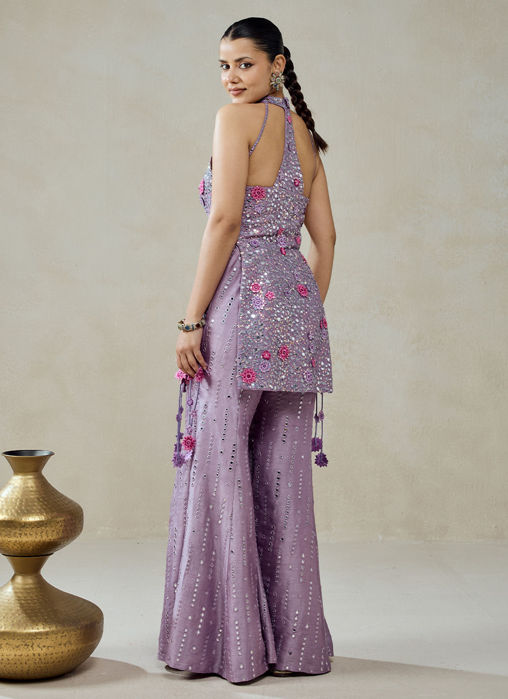 Mauve Sharara Trouser Halter Neck Kurta Set