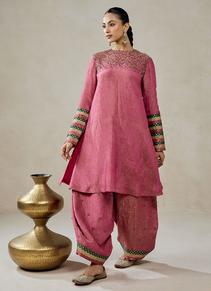 Picture of Rose Pink Crinkle Tissue Suit Salwar Set