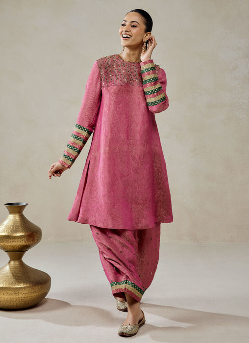 Rose Pink Crinkle Tissue Suit Salwar Set