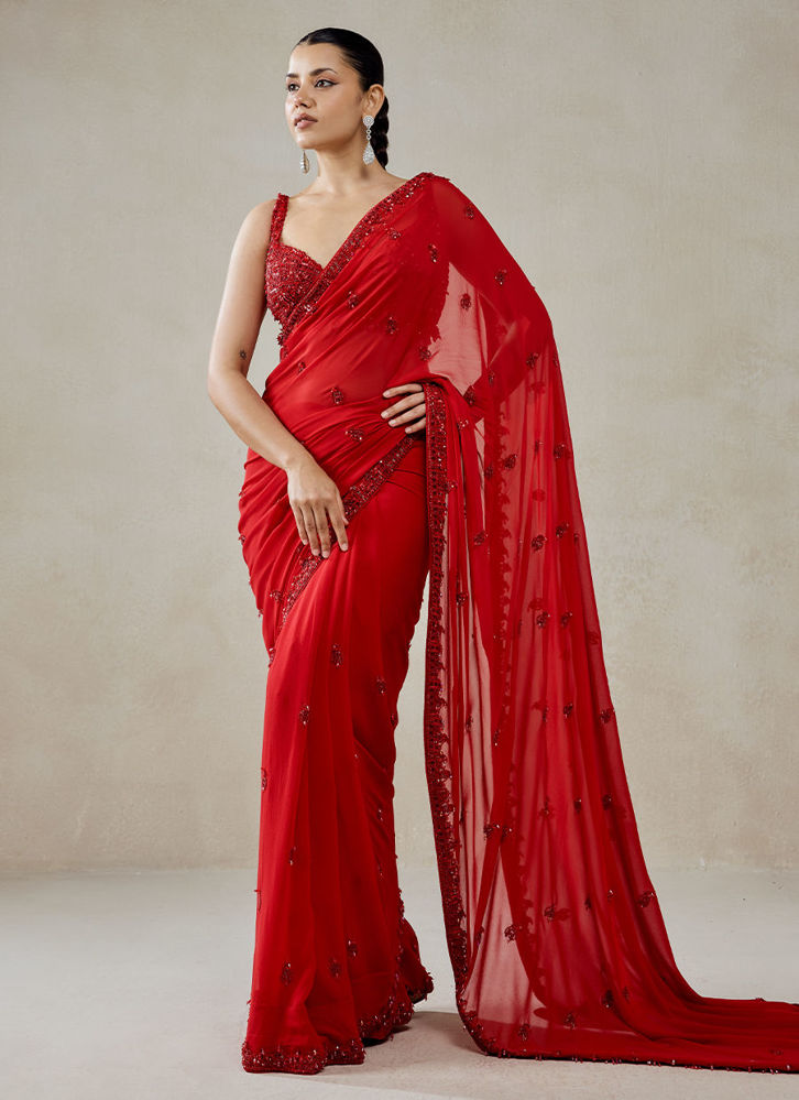 Picture of Red Georgette Saree Set