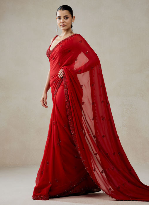 Red Georgette Saree Set