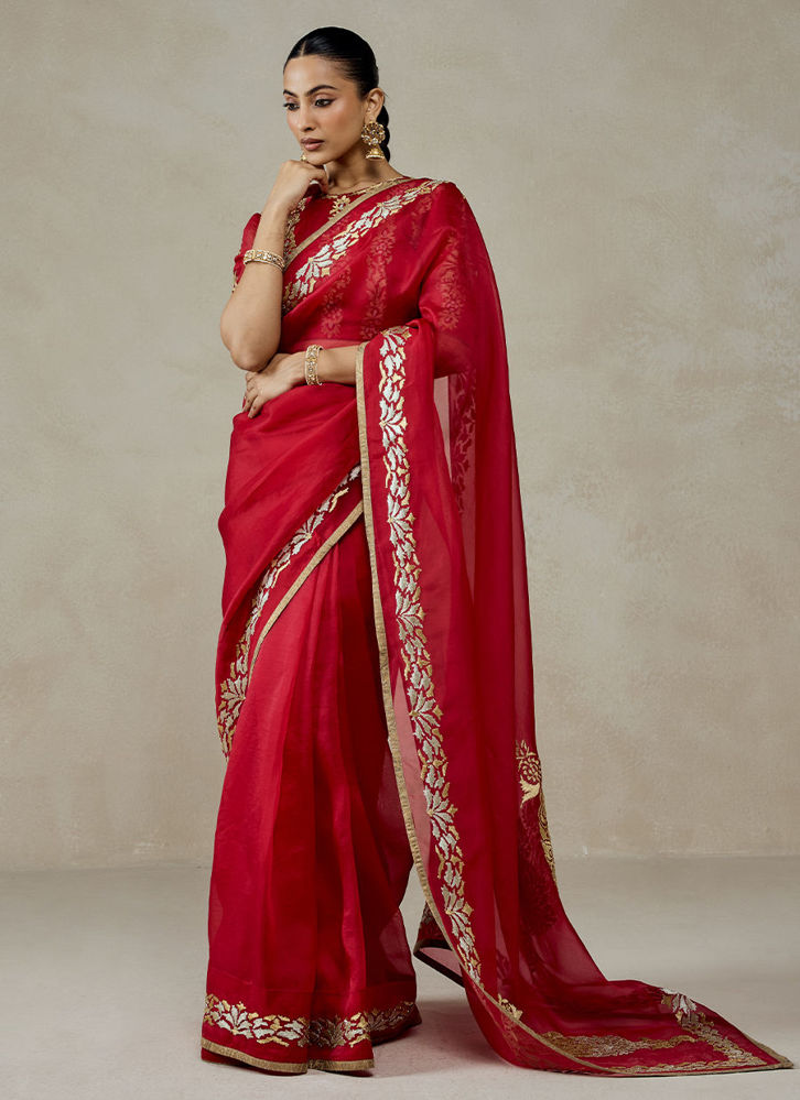 Picture of Organza Red Saree Set