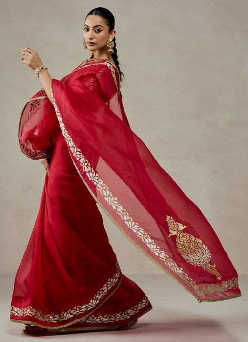 Organza Red Saree Set