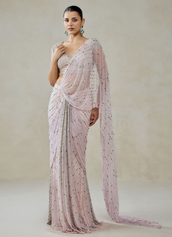 Picture of Baby Pink Draped Saree Set