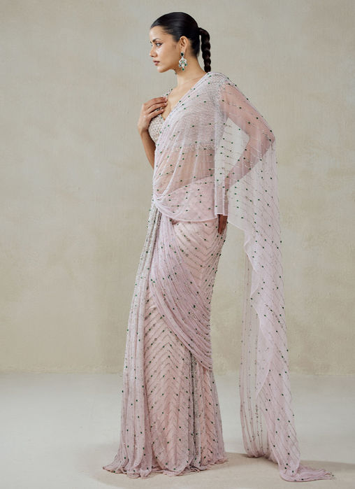 Baby Pink Draped Saree Set