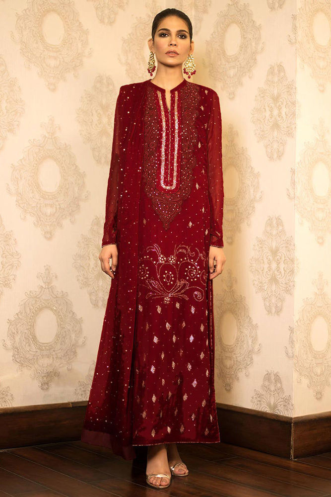 MERAKI - Navy Dress  - Red