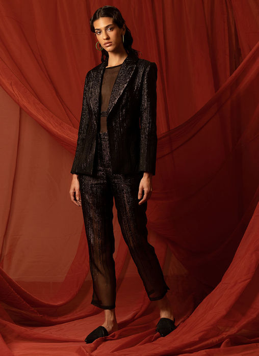 Picture of Organza Brocade Blazer With Embroidery, Sheer Body And Brocade Pants