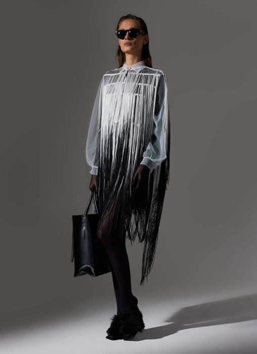 Fringed Tulle Shirt Dress