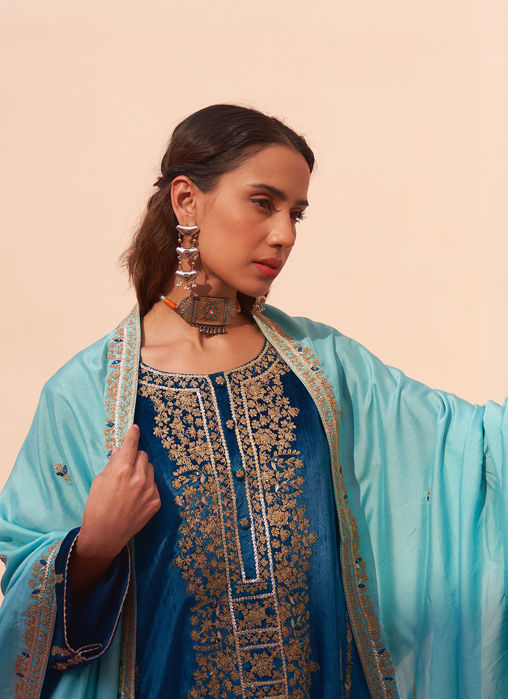 Blue Velvet Choga Set