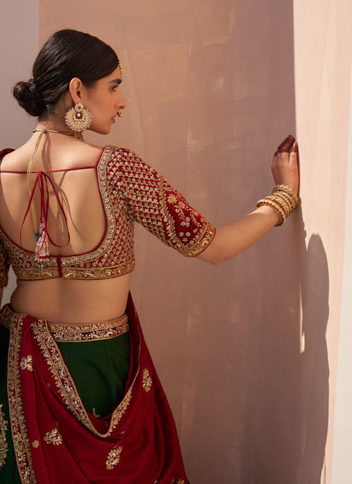 Bottle Green Double Dupatta Lehenga Set