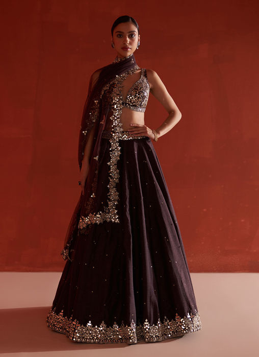 Picture of Coffee Raw Silk Lehnga Set