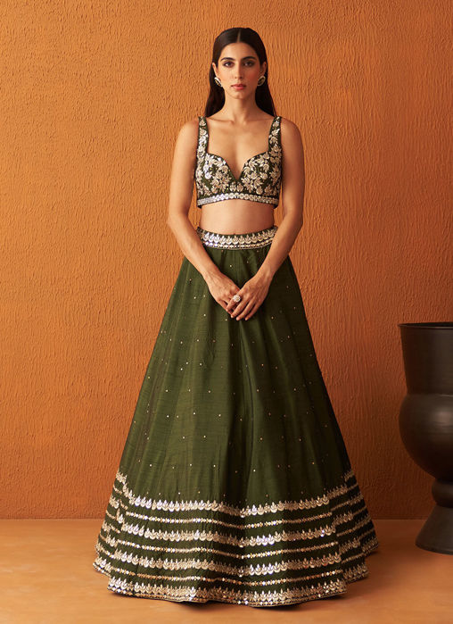 Picture of Forest Green Raw Silk Lehnga Set