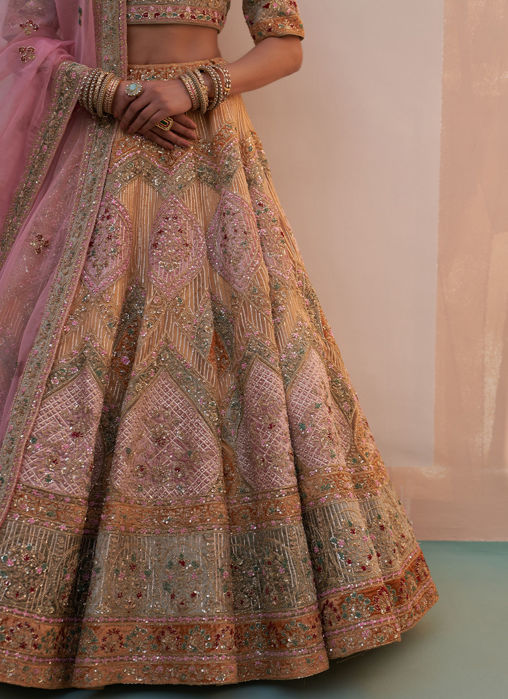 Gold Organza Double Dupatta Lehenga Set