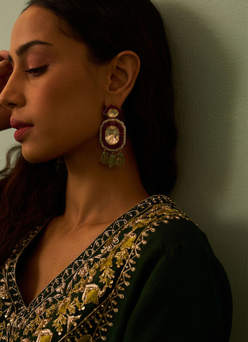 Green Silk Choga Set