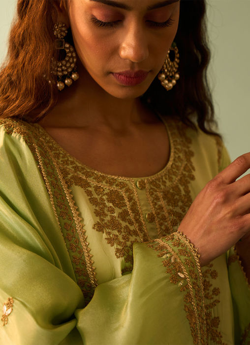 Green Tissue Choga Set