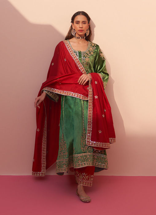 Green Velvet Choga Set