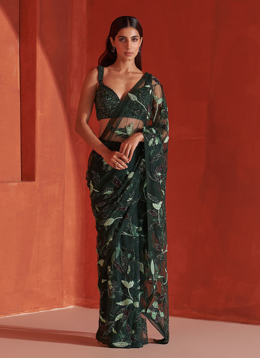 Picture of Hunter Green Net Saree