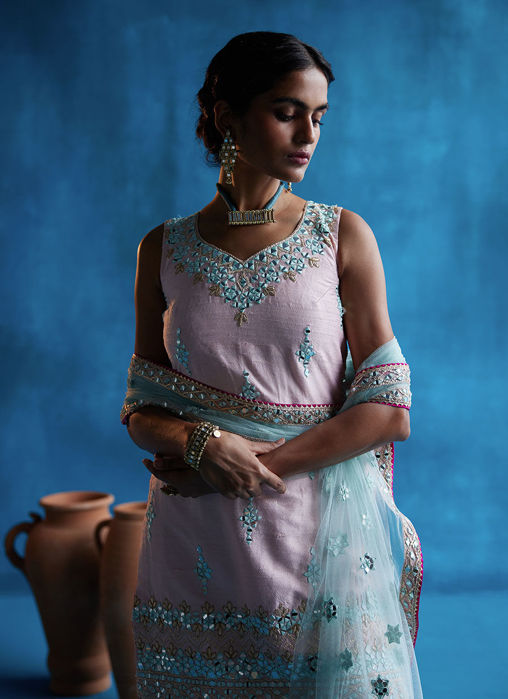 Ice Blue Sharara With Pink Kurta