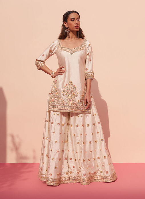 Picture of Ivory Raw Silk Sharara Set