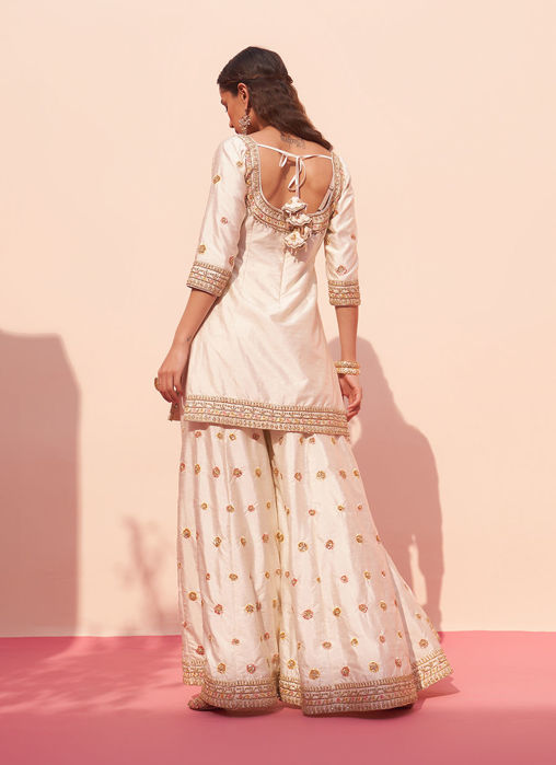 Ivory Raw Silk Sharara Set
