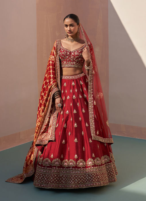Picture of Maroon Double Dupatta Lehenga Set
