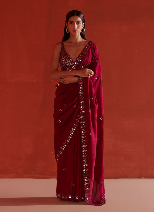 Picture of Maroon Silk Saree