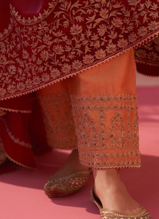 Maroon Velvet Choga Set