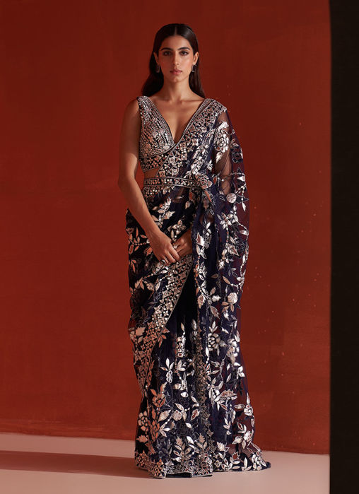 Picture of Midnight Blue Net Saree