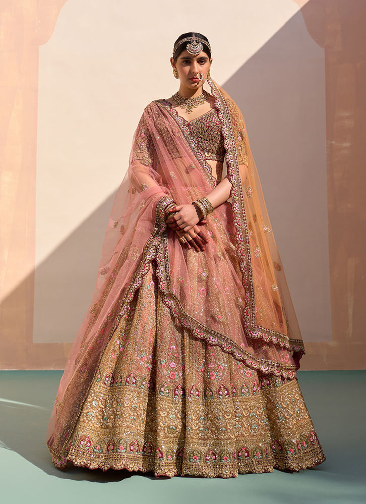 Picture of Mustard Organza Double Duppatta Lehenga Set