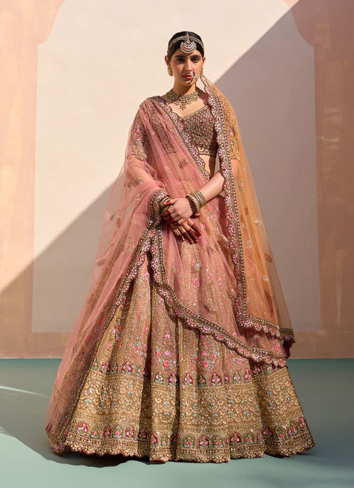 Picture of Mustard Organza Double Duppatta Lehenga Set