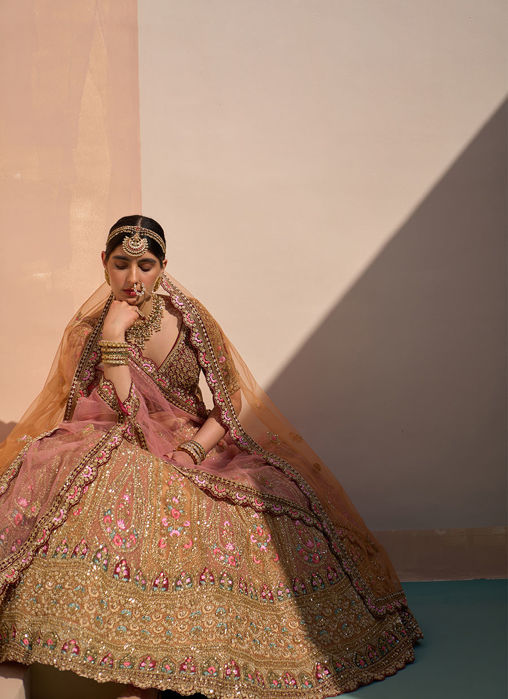 Mustard Organza Double Duppatta Lehenga Set