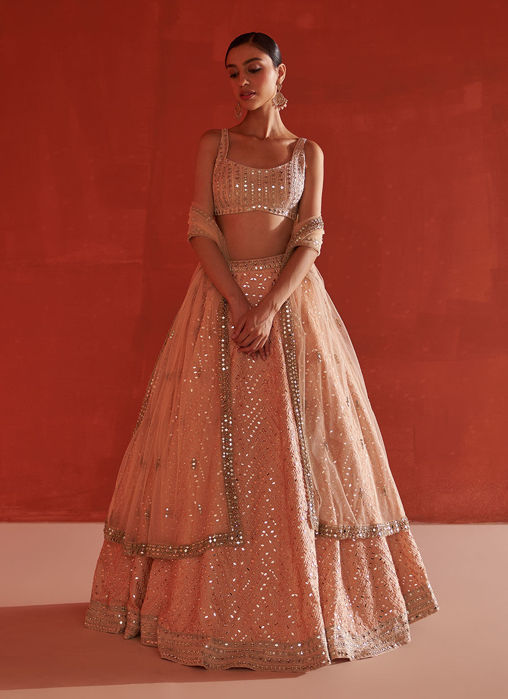 Picture of Peach Raw Silk Lehnga Set
