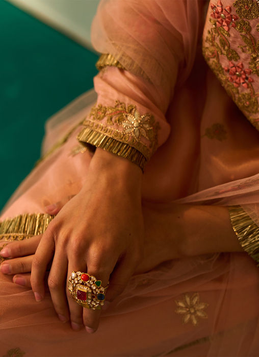 Peach Tissue Choga Set