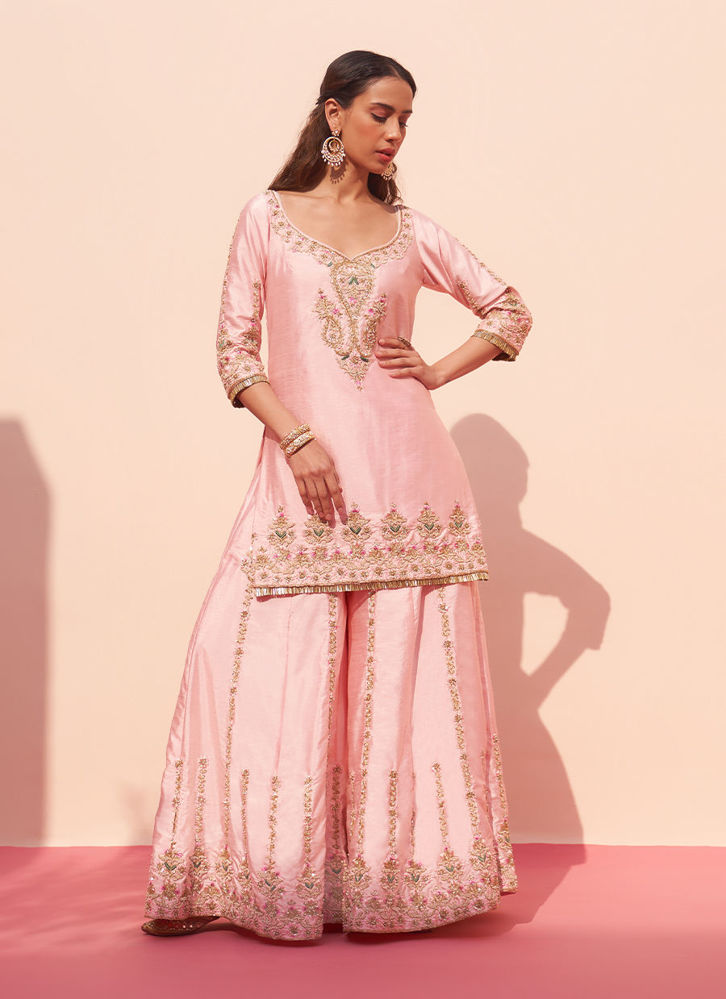 Picture of Pink Raw Silk Sharara Set