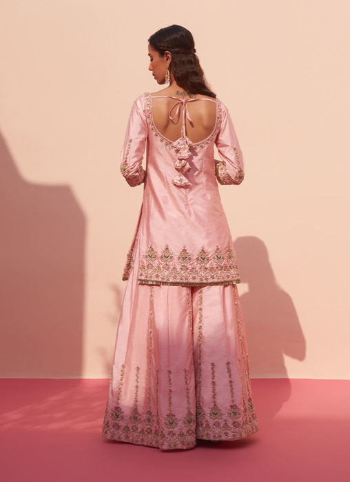 Pink Raw Silk Sharara Set