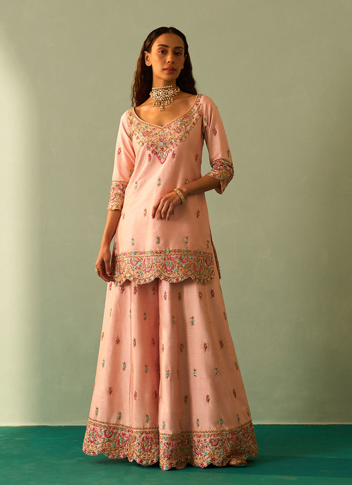 Picture of Pink Raw Silk Sharara Set